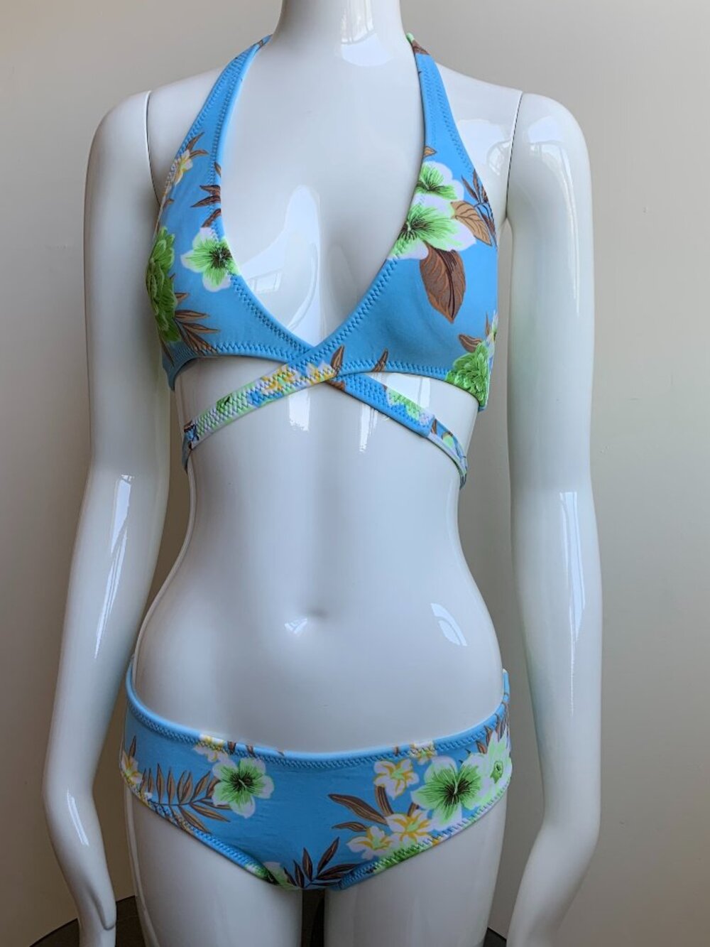 Radio Fiji blue floral wrap around top bikini